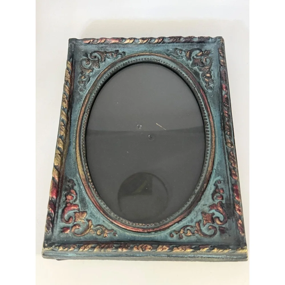 Ornate Vintage Teal Bronze‎ Distressed Oval Opening Picture Frame